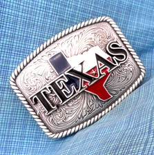 Texas Belt Buckle Enamel Western Scroll  Rope Cowboy Cowgirl Vtg Nocona .BLT092