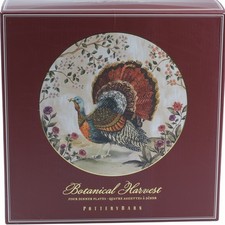 Pottery Barn Botanical Harvest Turkey Thanksgiving Dinner Plates Set of 4
