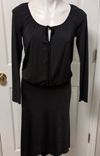 Express Stretch Black Asymmetrical Long Sleeve Drop Waist Demure JR 7/8 Dress 