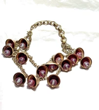 VINTAGE BRASS AMETHYST BEADS 10" ANKLE DANCING BRACELET BELLS INDIA BOLLYWOOD