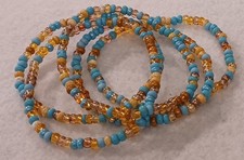 Brown/Turquoise Mix 5 Piece Set Beaded Stretch Czech Glass Bead Bracelets - New
