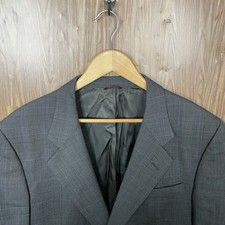 Jos A Bank Sport Coat Mens 42R Brown Blue Plaid Windowpane Pure Wool USA Made