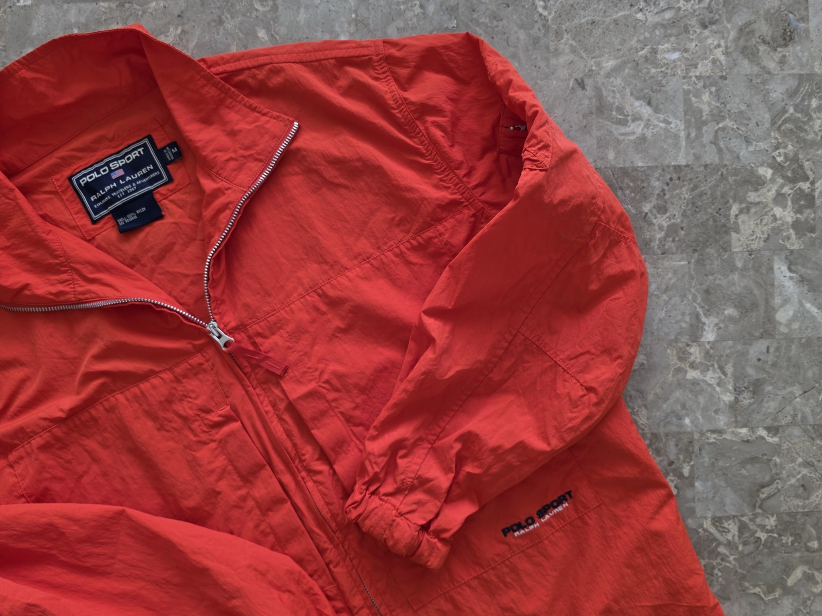 VTG 90s POLO RALPH LAUREN Sport Spell Out Zip Windbreaker Jacket Mens Medium