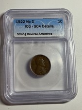 1922 No D Lincoln Wheat Cent Strong Reverse ICG G Detail Key Date