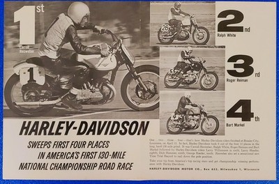 1962 Harley Davidson Sweeps First Four Road Race Places 2 PG Motorcycle Print Ad