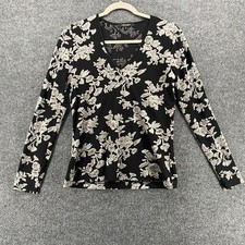 Karen Kane Top Medium Black Burnout Silver V-Neck Fitted Whimsigoth Fairy Grunge