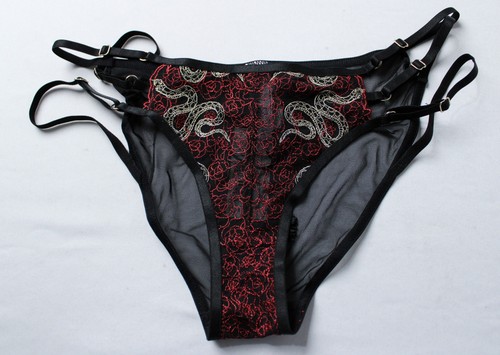Playful Promises Women's Dakota Red Snake Embroidered Brief DH3 Black 6 NWT