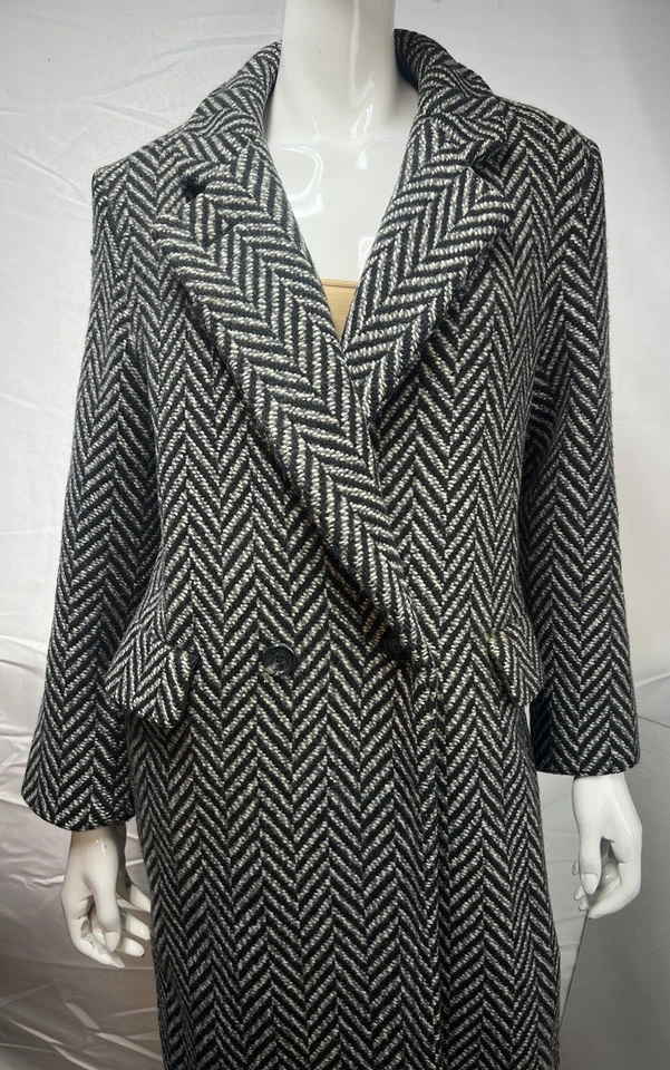 Chaqueta Abrigo Larga Doble Pecho Tweed Espiga Gris Negro 8 De Colección Para Mujer Foto 3 de 4