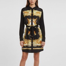 Versace Black Medusa Renaissance Print Silk Rib Knit Mini Dress XL