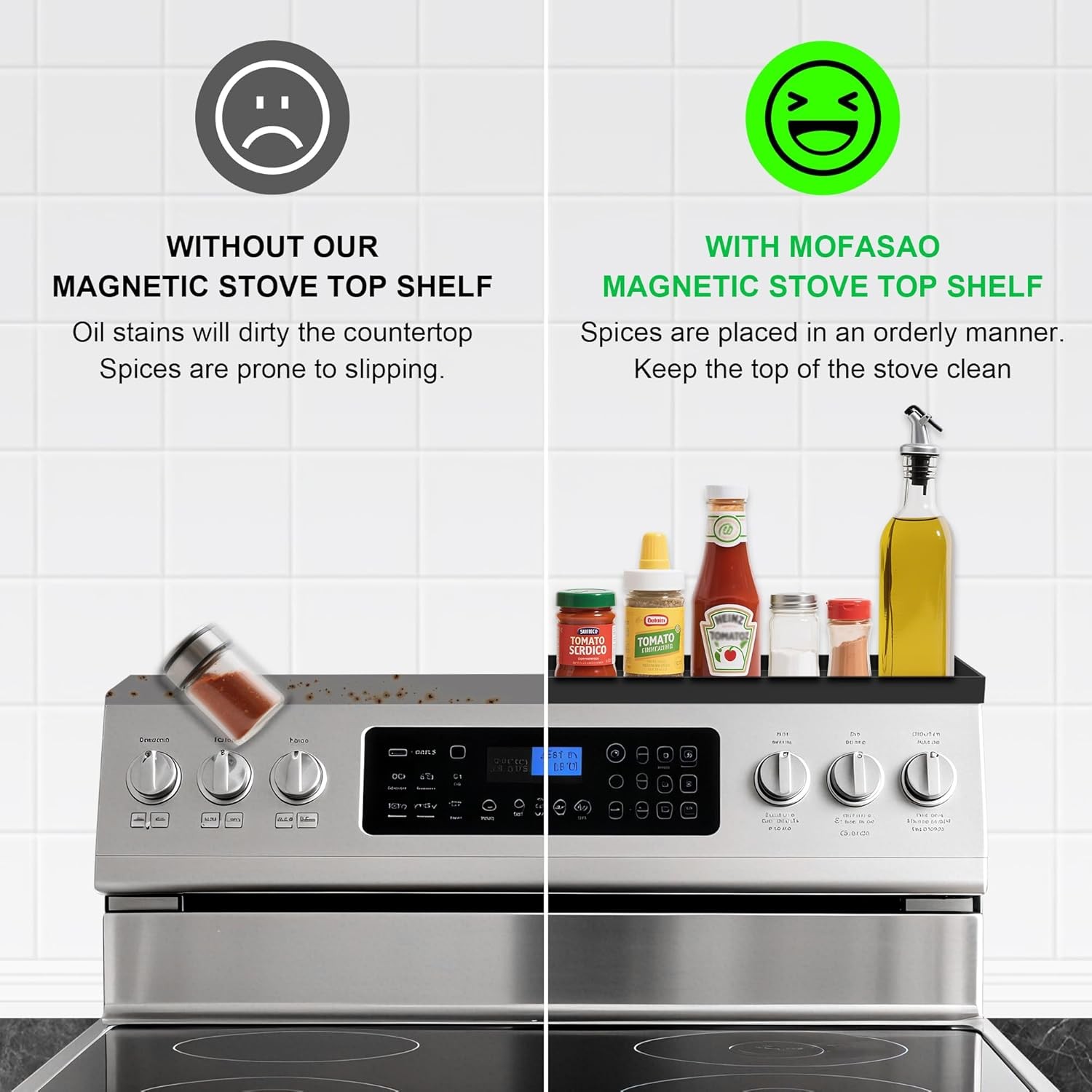 30" Silicone Magnetic Stove Top Shelf, Kitchen Over-Stove Organizer