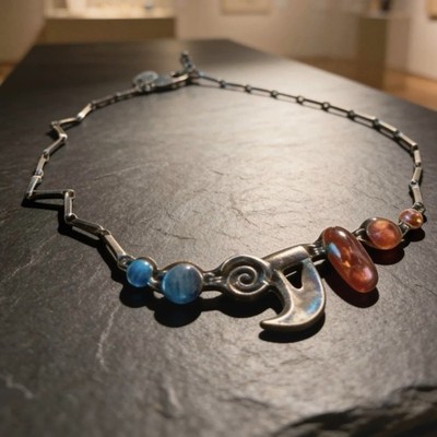 Dyrberg/Kern Kette - oxidiertes Metall & rote Steine 