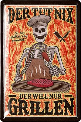 Blechschild 'Grillecke' – 20x30 Cm, Mit Grill- Und Lagerfeuer-Motiv, Perfekt Für Garten, Terrasse Oder Wohnung