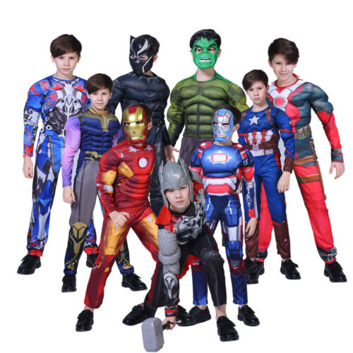 Kids Boys Superhero Costume Marvel Avengers Cosplay Halloween Fancy Dress UK - Picture 1 of 38