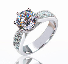 Sterling Silver Plated 6 Prong Solitaire Round Cut CZ Engagement Wedding Ring