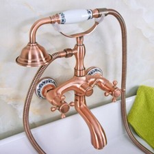 Antique Red Copper Wall Mount Bathroom Clawfoot Tub Faucet Set Handheld Shower