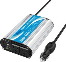 300W Pure Sine Wave Power Inverter With Usb C Pd Qc3.0 Dual Outlets Compact D...