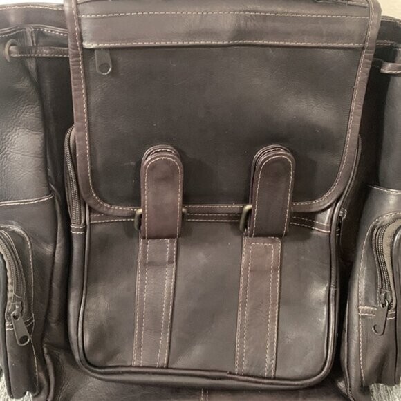 Large Leather Backpack Top Handle Drawstring Trav… - image 2