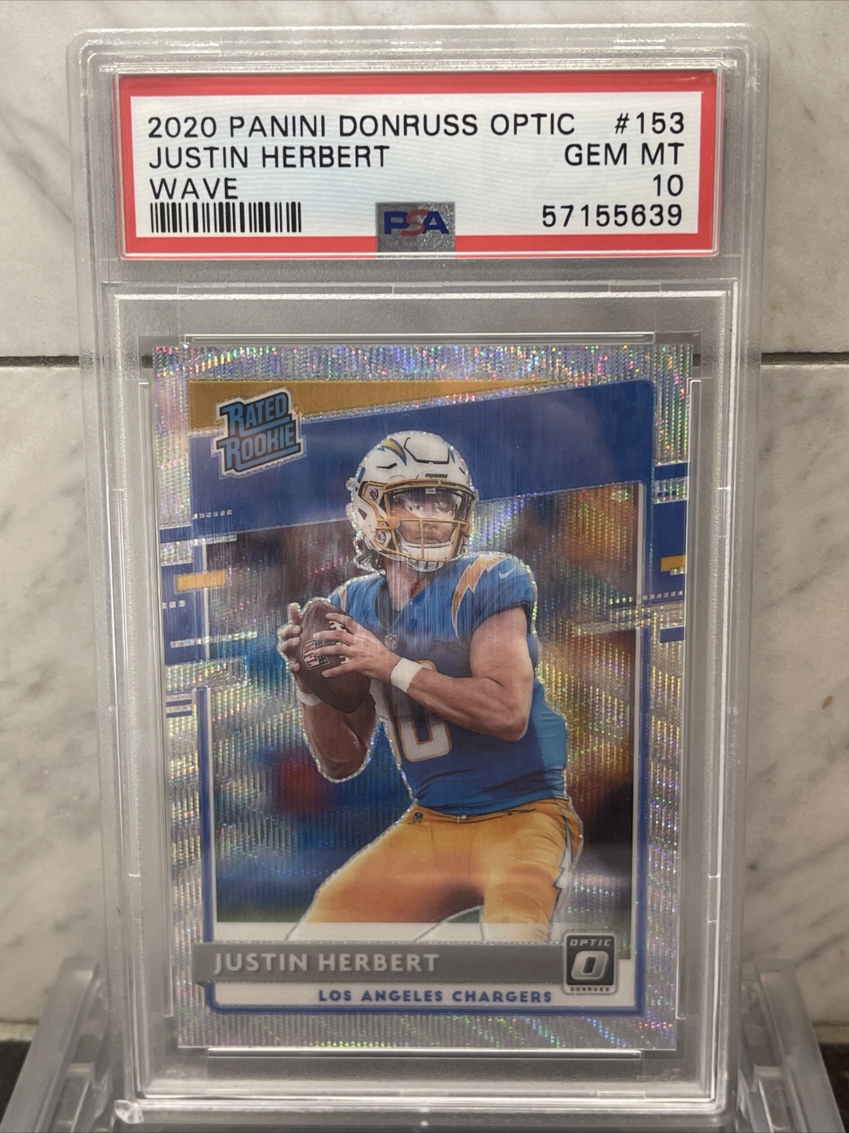 2020 Optic Donruss JUSTIN HERBERT Wave /199 PSA 10 RC RATED ROOKIE PRISM LOW POP