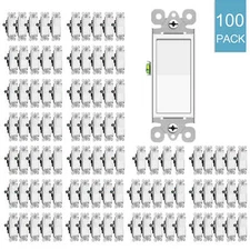 100Pack Electrical Home ON/OFF Rocker Paddle Wall Light Switch Single Pole White