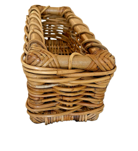 Vtg Woven Natural Rattan Wicker Bamboo Storage Basket Rectangle Sturdy 6"x6"x16" - Picture 3 of 10
