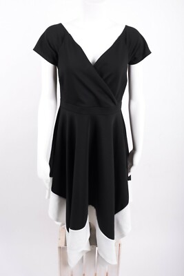 Quiz Women's Dress A-Line Sz EU 42 US 12 Black White Midi V-Neck Draped