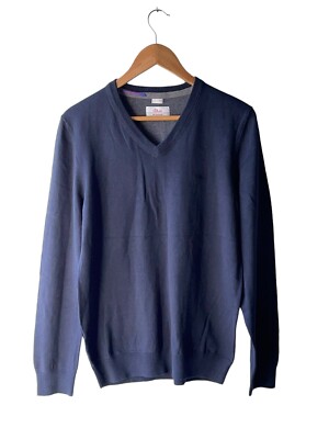 S. Oliver Men's Size M Dark Blue V-Neck Cotton Sweater 