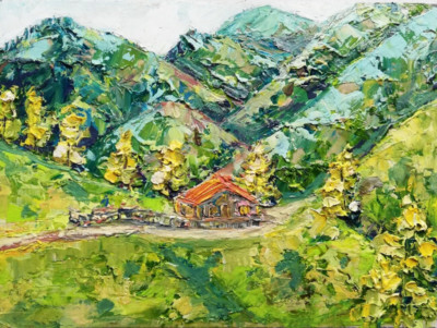Alpine Mountains Landscape Oil Painting, Original Painting. No Frame. 20x15 cm
