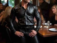 New Handmade Stylish Real Soft Lambskin Leather Party Casual Men's Black Shirt