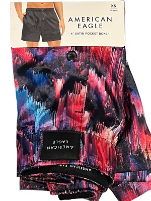 NWT AMERICAN EAGLE Satin Pocket Boxer Sz XS-S-M-L-XL Pink Red Blue #17