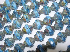 14 11x10mm Czech Glass Faceted Sapphire Blue Blend Picasso Turbine Beads