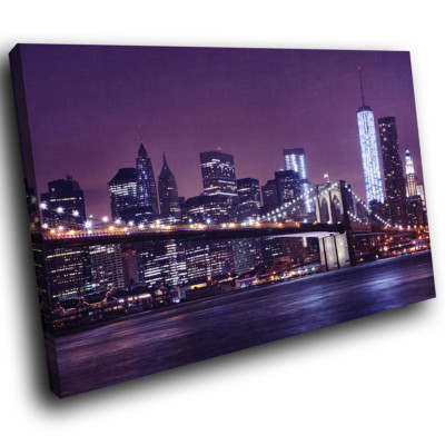 Sc513 Purple New York City Skyline Landscape Canvas Wall Art Large Picture Print Ebay