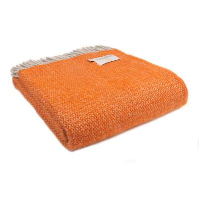 TWEEDMILL 100% Wolle Bett Sofadecke ILLUSION KÜRBIS ORANGE SILBER GRAU ÜBERWURF