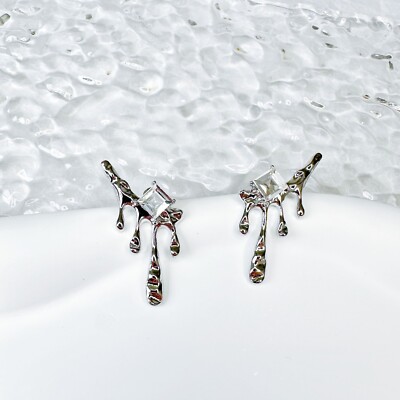 Perle/Zirkon Wassertropfen Silber Ohrring fließend Träne Tropfen Flüssigkeit Stecker Geschenk