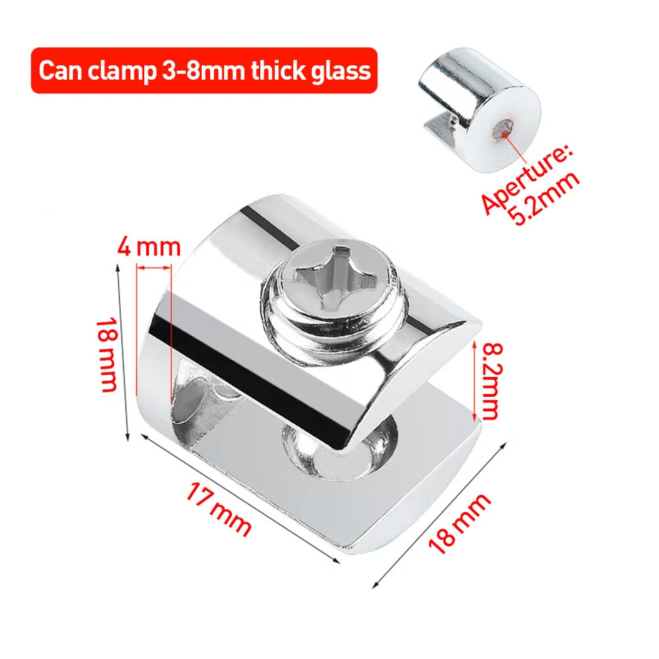 12pcs Glass Shelf Support Clamp Brackets Clip Chrome Shelves 3-8mm Clip Tool UK - Image 3 of 4