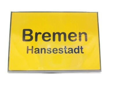 Bremen Foto Magnet Hansestadt Ortsschild Souvenir Germany gelb