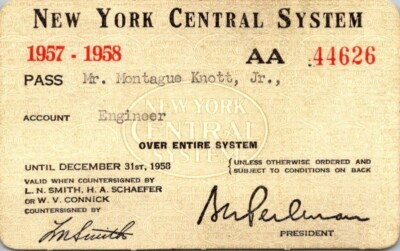 #ad 1957 1958 New York Central System Railroad Pass Engineer $13.50