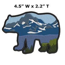 Bear Wolf Mountains Snow National Park Patch Iron-On Embroidered Applique Nature