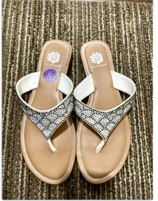 EUC Yellow Box Multi Color Rhinestone Thong Flipflop Sandals Size 6.5