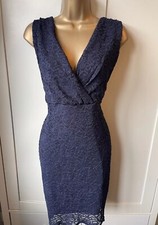 Lipsy Navy Michelle Keegan Formal Party Dress Lace Sparkle Detail Size 8