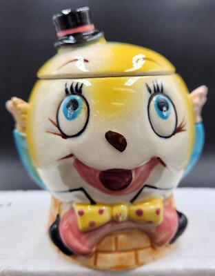1950's Hand Painted Enesco Anthropomorphic Humpty Dumpty Sugar Bowl Grease Pot 