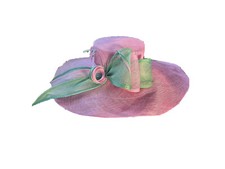 Kentucky Derby Oaks Hat Linen Sinamay Pink and Green New Large Brim