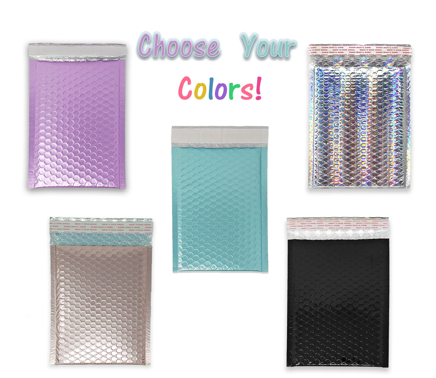 You Choose! 5 Colors 6x9 Bubble Padded Mailers, 6x10 Metallic Shipping Envelopes