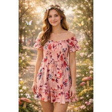 Band of Gypsies Smocked Dress Small Puff Sleeve Fairycore Whimsical Boho Floral