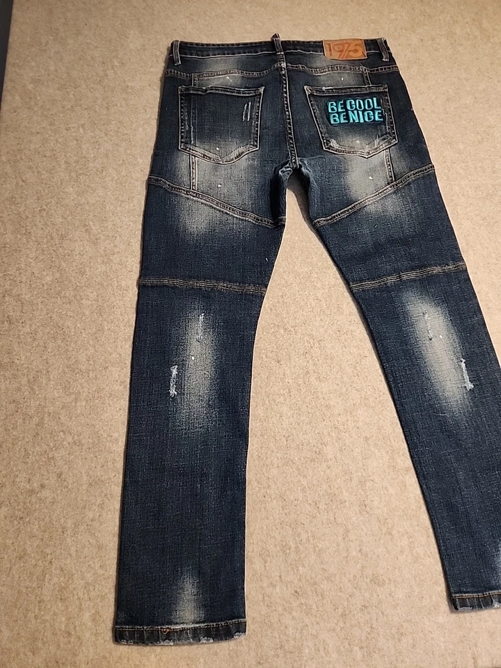 Rare Dsquared2 Slim  Tidy Biker  BE COOL BE NICE  Denim Jean men 36x29  repair - Image 2 of 4
