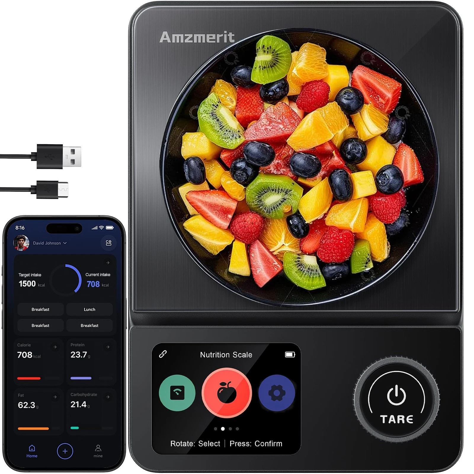 Smart Food Kitchen Scale with Nutritional Calculator, Timer, 0.1g High Precis...