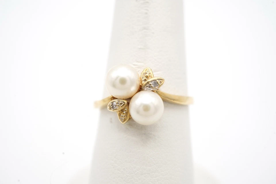 18k Yellow Gold Akoya Pearl & Diamond Gemstone Ring. Size 7. 2.8 Grams - Image 2 of 4