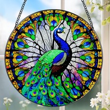 "8Inch Stained Glass Peacock Suncatcher for Home Decor and Gift Ideas"