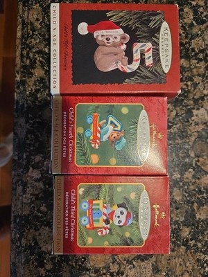 (3) Hallmark Keepsake Ornaments - Child's Third, Fourth, and Fifth Christmas NEW