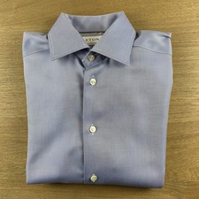 Eton Dress Shirt Mens S 14 1/2-37 Blue Textured Twill Contemporary Button Up