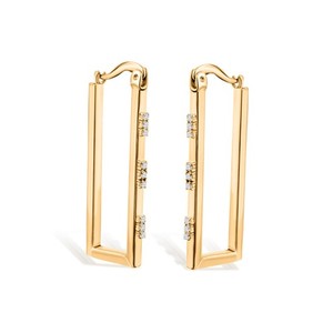 0.14Ct Natural SI/H Diamond Hoop Rectangle Earrings 18k Yellow Gold Mom Gift